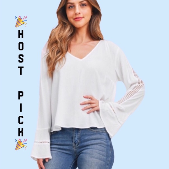 Tops - ❌DONATED❌Off White Long Bell Sleeve Oversized V-neck Tie Top